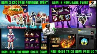 BGMI X KFC FREE REWARDS EVENT  NEW PREMIUM CRATE  BGMI X NEWJEANS EVENT & BGMI SENDING FREE UC ?