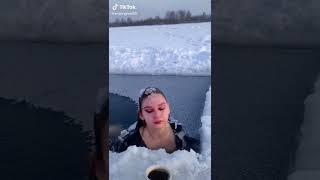 swimming ice challenge Russian Girl  #tiktok #ice #snow #russia
