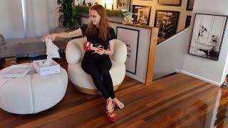 Brandy Unboxes Red Faux Leather 6 Inch High Heel Platform Shoes With Weave Band And Ankle Strap