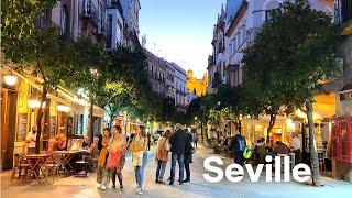 4KSeville Spain Evening Walk Barrio de Santa Cruz Old Town Tapas Tour Feb. 2022