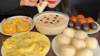 ASMR EATING RASGULLARASMALAIKHEERGULAB JAMUNKALA JAMUNINDIAN SWEET *FOOD EATING VIDEOS*