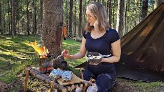 Solo camping  Campfire Desserts  Primitive Shelter  Бушкрафт  Лесные сладости  Стейк в лесу
