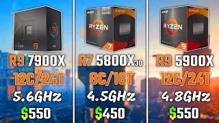 RYZEN 9 7900X vs RYZEN 7 5800X3D vs RYZEN 9 5900X  Test in 6 Games