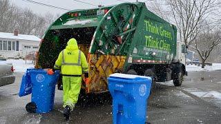 WM Garbage Truck Packing Snow Day Recycling