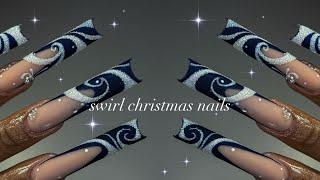 Blue Christmas Swirl Nails️️ 5 Days of Christmas Nails Episode 1