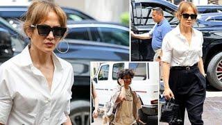 Jennifer Lopez looks tense alongside her child Emme 16 during lunch date in LA.