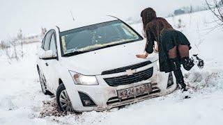 Russian girl stuck 35 trailer  Maria is stuck in the snow in high heels and a beautiful dress