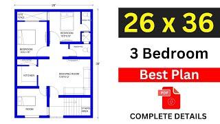 26 X 36 HOUSE PLAN  3 BEDROOM HOUSE DESIGN  25 BY 36 KA GHAR KA NAKSHA  UJJAIN