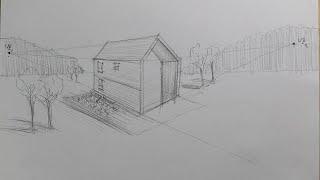 sketching house and draw from two point perspective beginner  How to #09