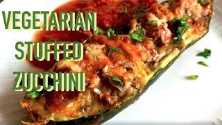 Stuffed Zucchini Boats   Vegetarian w. Mushrooms - Vegetarian Stuffed Zucchinis - Recipe # 120