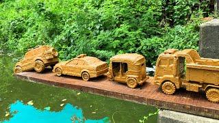 Drive the Muddy Toy Vehicle by hand and threw it into the water for cleaning  Toy Vehicles Cleaning