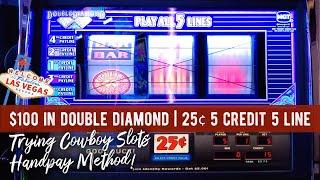 Trying the Cowboy Slots Handpay Method on a 5 Line Double Diamond in Las Vegas  Step 1