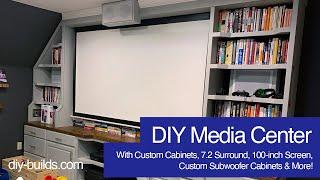 DIY Media Room Build With Custom DIY Media Cabinet 7.2 Surround 100-inch Screen DIY Subwoofers +