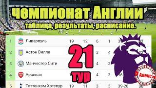 Чемпионат Англии АПЛ. 21 тур. Результаты расписание таблица.