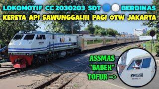 LOKOMOTIF CC 203 DUA GARIS BIRU BERDINAS KERETA API SAWUNGGALIH DARI KUTOARJO KE JAKARTA PASAR SENEN