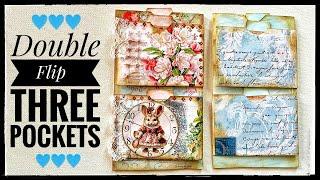 Junk Journal Ephemera - Double Flip With Three Pockets #cathysgardenyoutubechannel