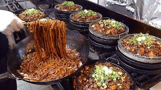 돌짜장 Amazing Seafood Black Bean Noodles on 250℃ 482℉ Hot Stone Plate - Korean street food