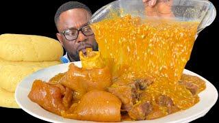 ASMR MUKBANG FUFU & OGBONO SOUP WITH GOAT MEAT & COW LEG  NIGERIAN FOOD MUKBANG