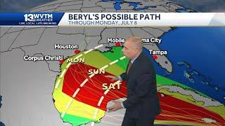 Tracking Beryl Now a Category 5 hurricane forecast to head toward the Gulf by the weekend