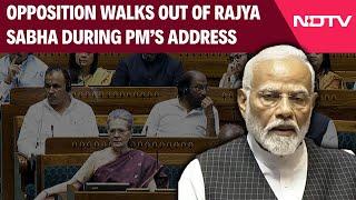 PM Modi Rajya Sabha Speech  Oppositions RS Walkout After PMs Remote Swipe At Sonia Gandhi