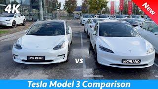 New Tesla Model 3 Highland 2024 vs Tesla Model 3 Refresh 2021 Comparison side by side