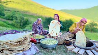 IRAN Daily Village Life Baking Lavash Bread in Tandoor and Harvesting Broad Beans