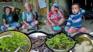 Buff Dry meat & green squash vine mix fry recipe  Village style cooking & eating in Village family
