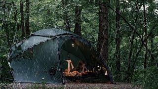 Camping in the heavy rain  I refreshed alone in the forest where it rained 24 hours a day  asmr