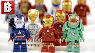 Every Lego Iron Man Minifigure Ever + Rare Iron Patriot and War Machine  Lego Collection Review