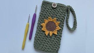 Crochet - Suzzett Stitch Phone CasePhone Cover with Sunflower 