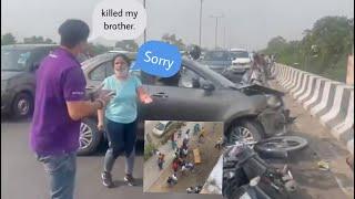 Stop the video omg  boy and girls accident in car and bike ￼