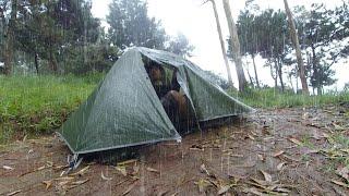 SOLO CAMPING HEAVY RAIN - RELAXING CAMPING IN THE RAIN - ASMR