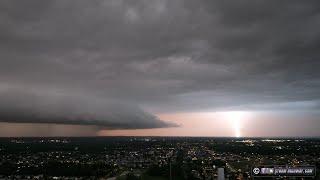 St. Louis metro supercell produces vivid sunset lightning show drone view