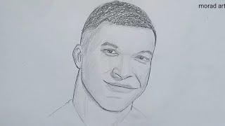 How to draw Kylian Mbappé with a pencil step by step for beginners