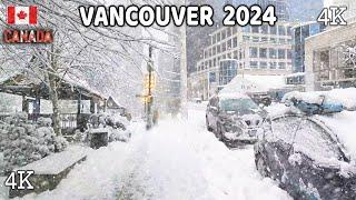  【4K】️️️  SNOWSTORM in Downtown Vancouver  BC  Canada. Beautiful Relaxing Walk.