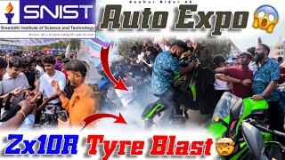 sreenidhi institute AUTO EXPO @pareshanboys IMRANNA  ZX10 R TYRE BLAST  TELUGU MOTOVLOGS 