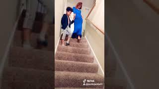 Wrong step mom and son practicing and mom fell down