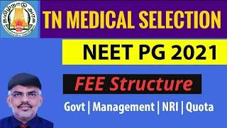 NEET PG 2021Tamilnadu PG Medical Fee Structure  Govt Management NRI Quota Fee Details