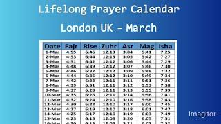 Lifelong Prayer Calendar London UK - March  Salah Times London  Prayer Times London