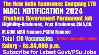 Latest Government Freshers Jobs 2024 NIACL Notification 2024  NIACL Recruitment 2024 #viralvideo