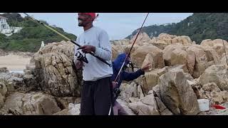 Old man showing how its done Plettenberg Bay shad fishing of the rocks towards Robberg.