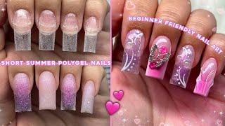 SHORT SUMMER POLYGEL NAILS BEGINNER FRIENDLY NAILS & EASY NAIL ART  Polygel Nail Tutorial