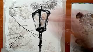 I draw a street lamp  Acrylic painting for beginners  Аcrylic art