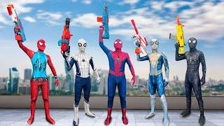 What If All Spider-Man in 1 HOUSE ?  Hey All Spider  Take Nerf Gun And Go To Trainning  Action