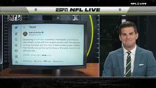 Field Yates nearly runs off NFL Live set as his wife is due to go into labor