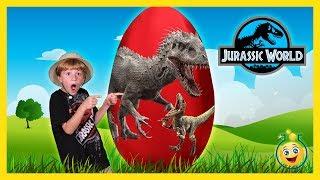 Giant Dinosaur Surprise Egg Opening Jurassic World Indominus Rex & T-Rex Dinosaurs with Kids Toys