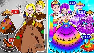 paper dolls Rich vs Poor Princess and Prince vs Bad Queen  Rapunzel Family 놀이 종이