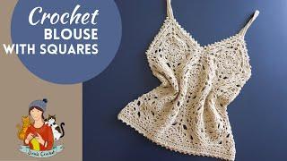 Crochet Top  Blouse With Squares