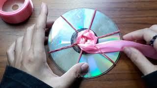 Wow  Amazing ribbon flower trick - how to make satin ribbon Rose with CD