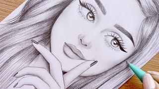 Pencil Sketch for beginners  How to draw a face - step by step  Girl Drawing